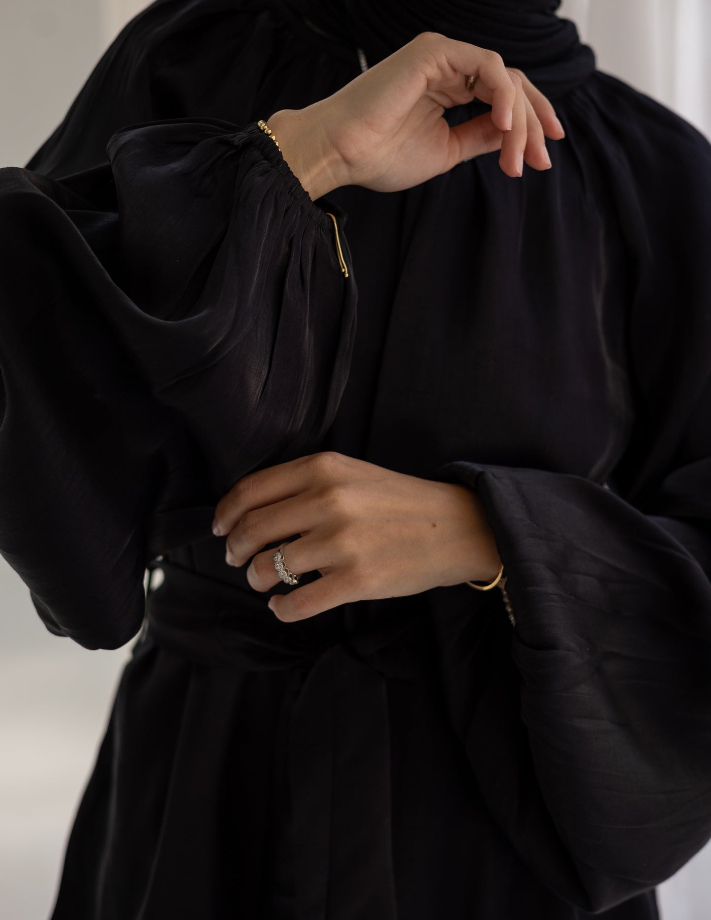 Black Modest Tunic Top with Belt and Wide Sleeves
