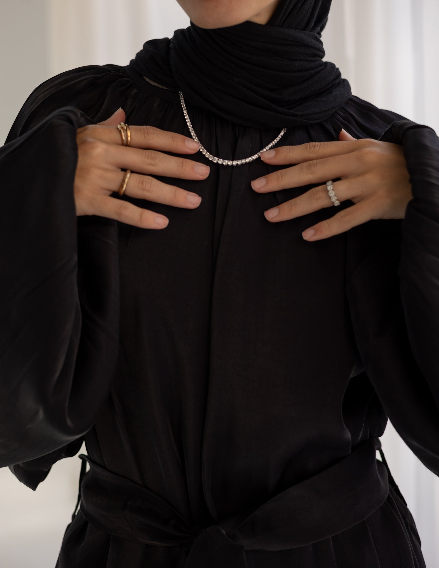 Black Modest Tunic Top with Belt and Wide Sleeves